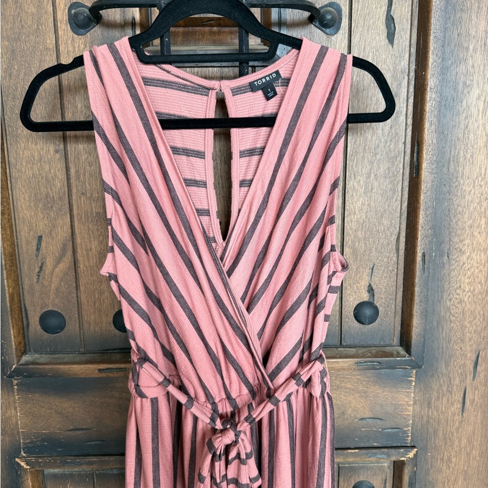 Torrid Pink and Black Striped Jumpsuit - Picture 2 of 7